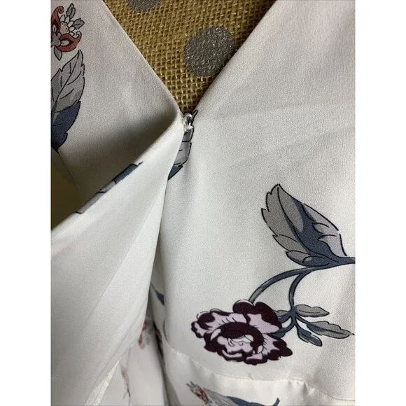 Ann Taylor Loft Floral Print Ruffled Wrap Dress White Side Tie Small Event Flora - Picture 13 of 16